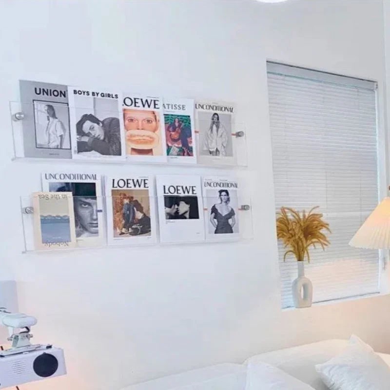 Acrylic Floating Shelf with Front Barrier for Books and Magazines Wall Mounted - Image 3