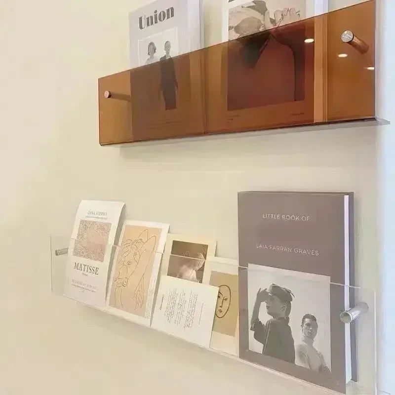 Acrylic Floating Shelf with Front Barrier for Books and Magazines Wall Mounted - Image 4
