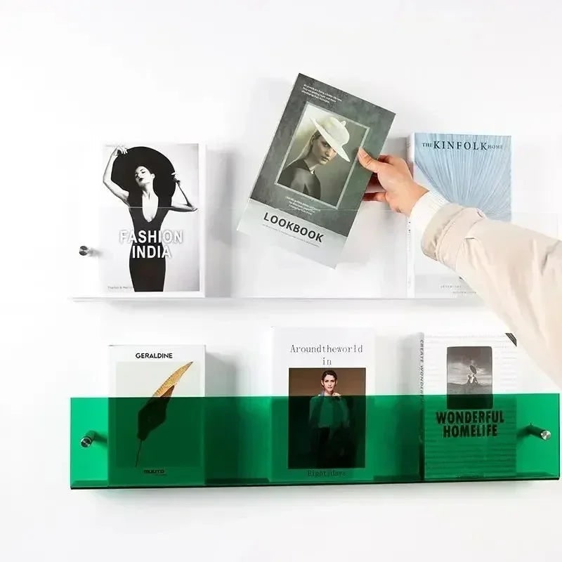 Acrylic Floating Shelf with Front Barrier for Books and Magazines Wall Mounted - Image 6