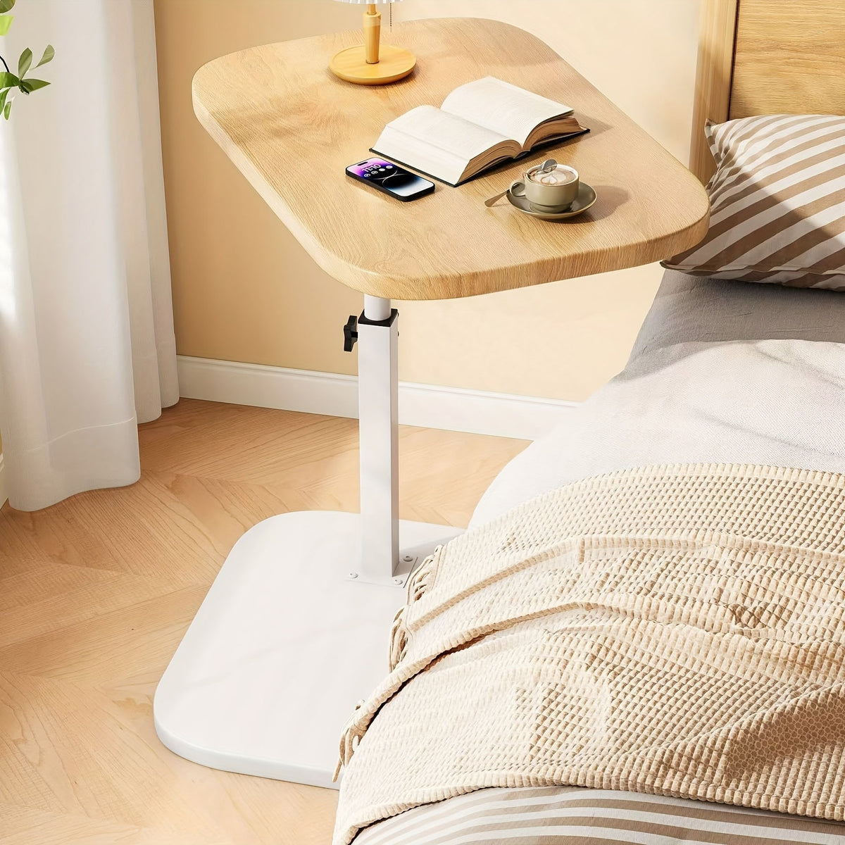 Adjustable Side Table with Height Adjustment and Metal Base for Bedroom Living Room - Image 11