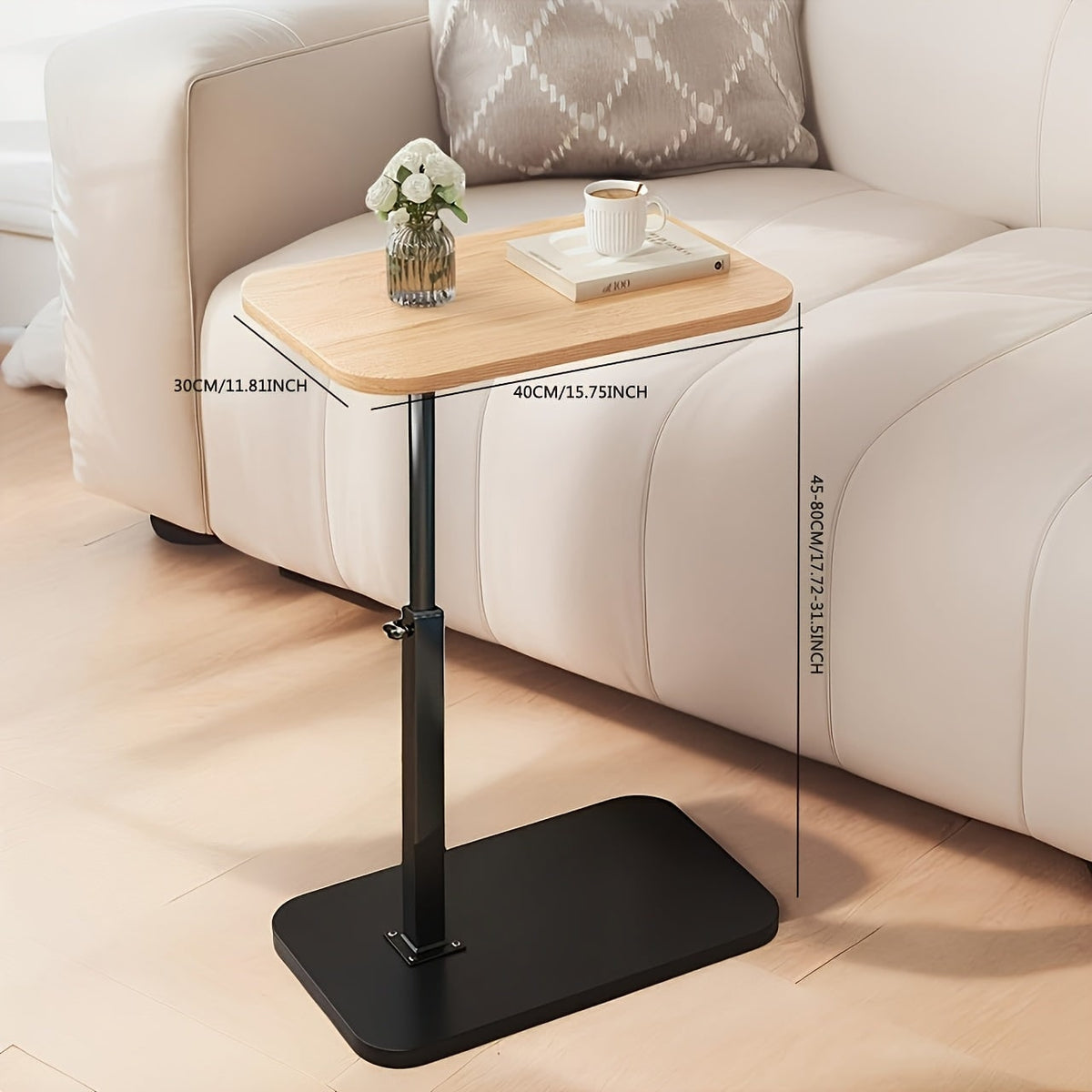 Adjustable Side Table with Height Adjustment and Metal Base for Bedroom Living Room - Image 5