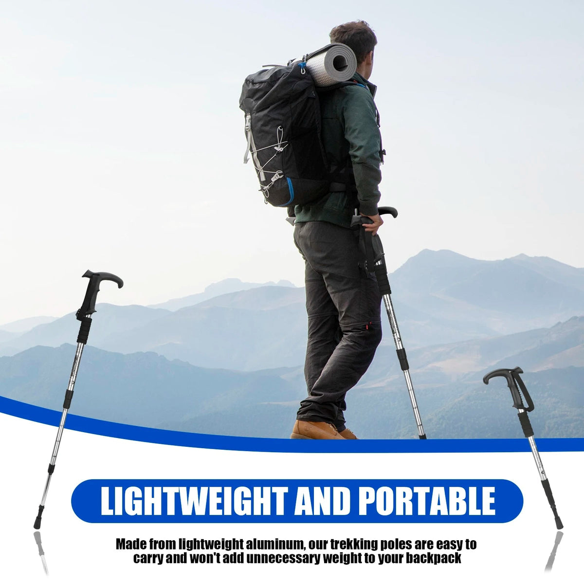 Adjustable Telescopic Hiking Trekking Pole with Collapsible Design and Foam Grip - Image 2