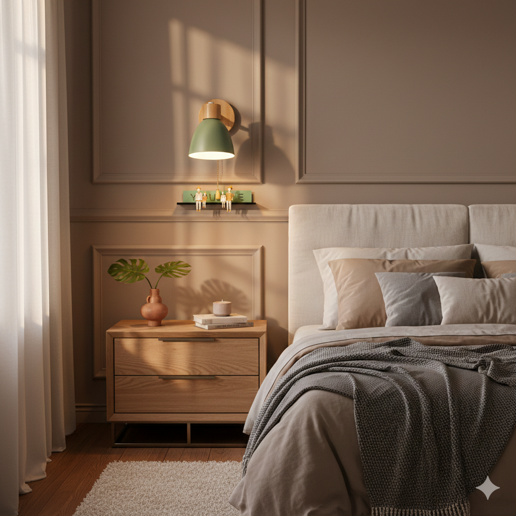 Adjustable Wall Sconce with Wooden Base and Swing Arm for Bedside Reading Light - Image 16