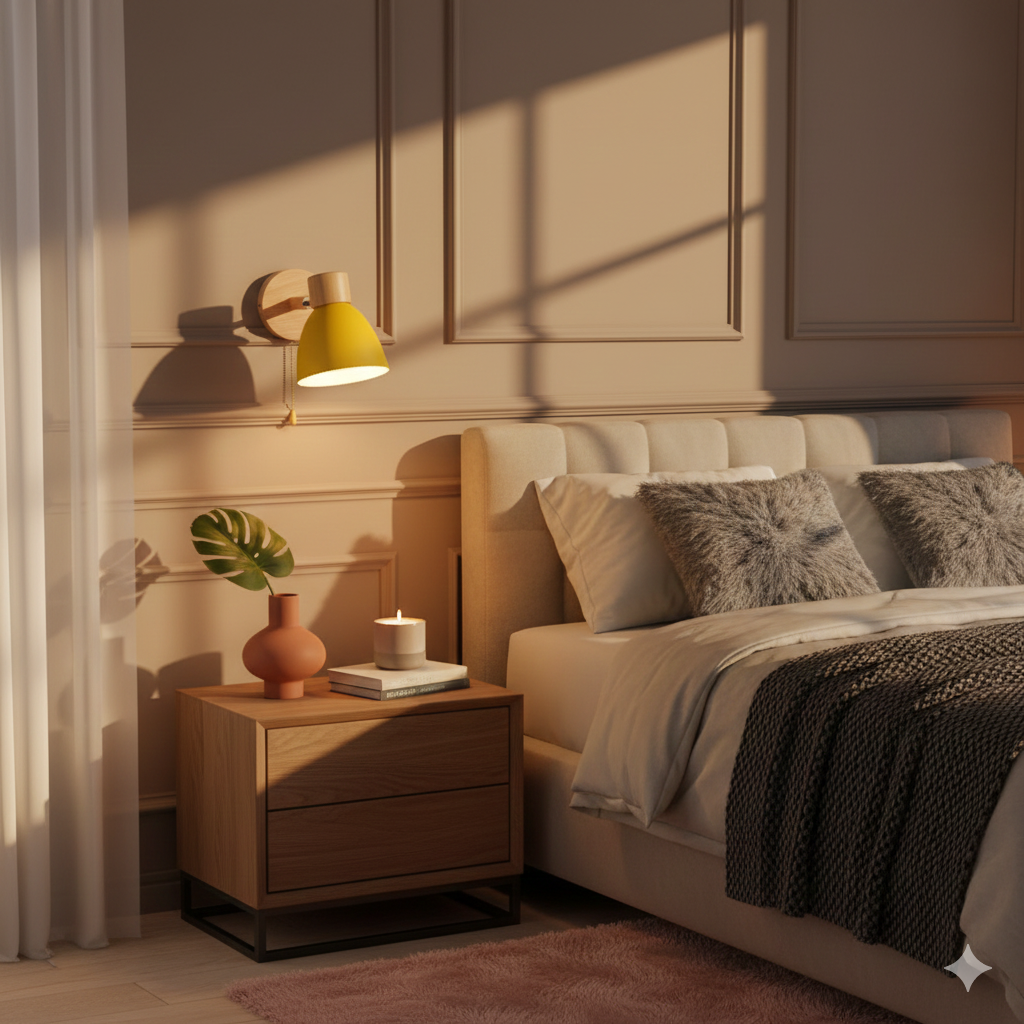 Adjustable Wall Sconce with Wooden Base and Swing Arm for Bedside Reading Light - Image 22