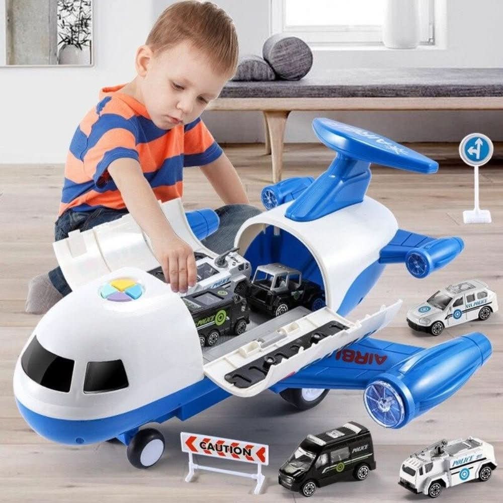 Airplane Toy Playset with Foldable Cargo Ramps Working Crane and Mini Vehicles - Image 4