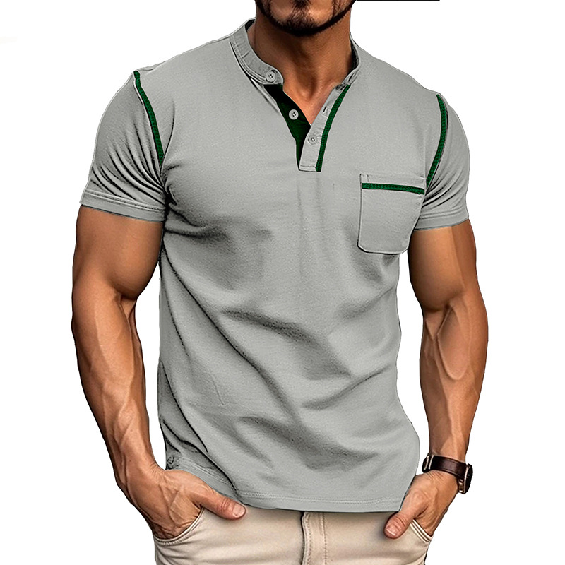Alessandro | T-Shirt Uomo Cotone Collo Coreano Grigio Chiaro