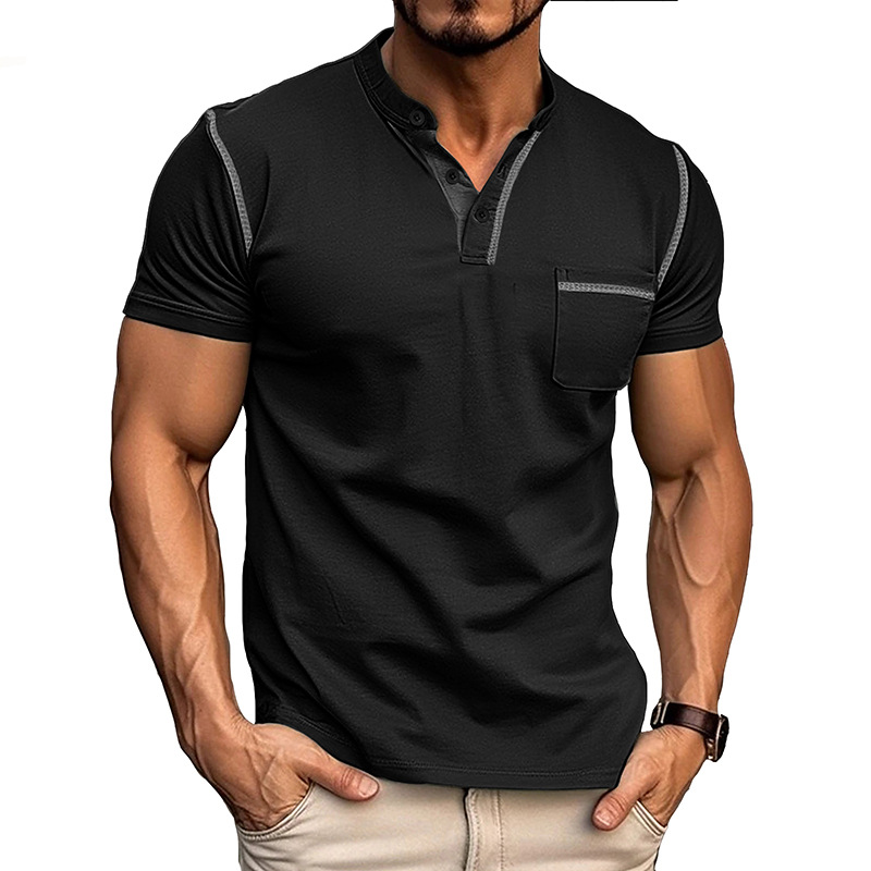 Alessandro | T-Shirt Uomo Cotone Collo Coreano Nero