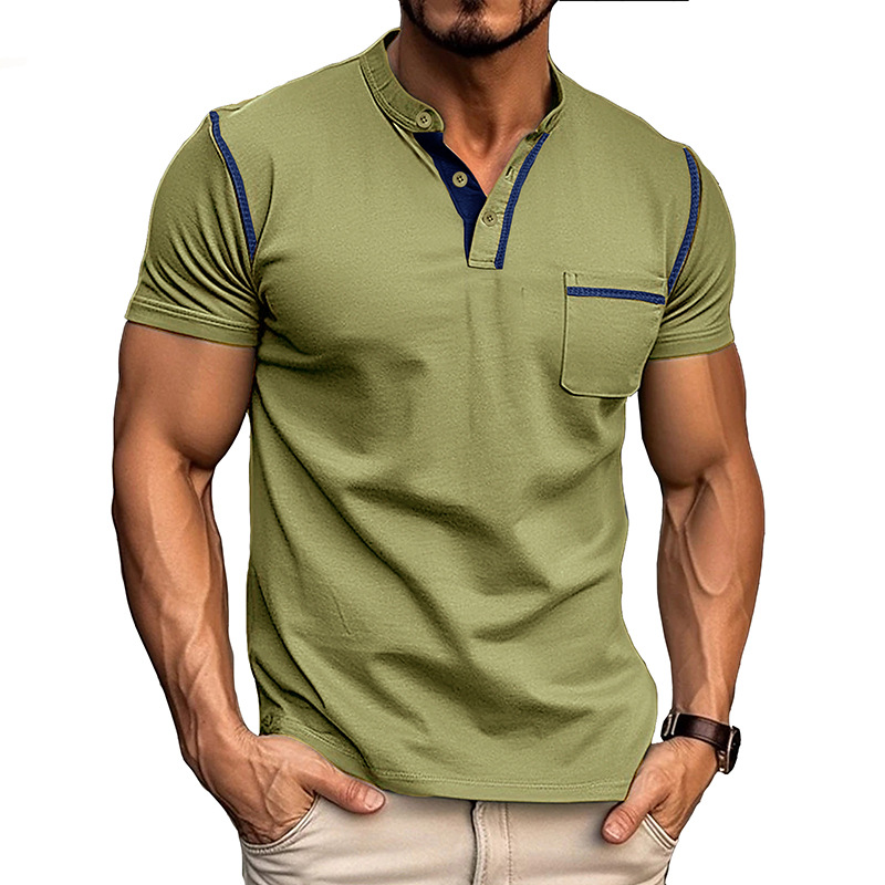 Alessandro | T-Shirt Uomo Cotone Collo Coreano Verde Militare