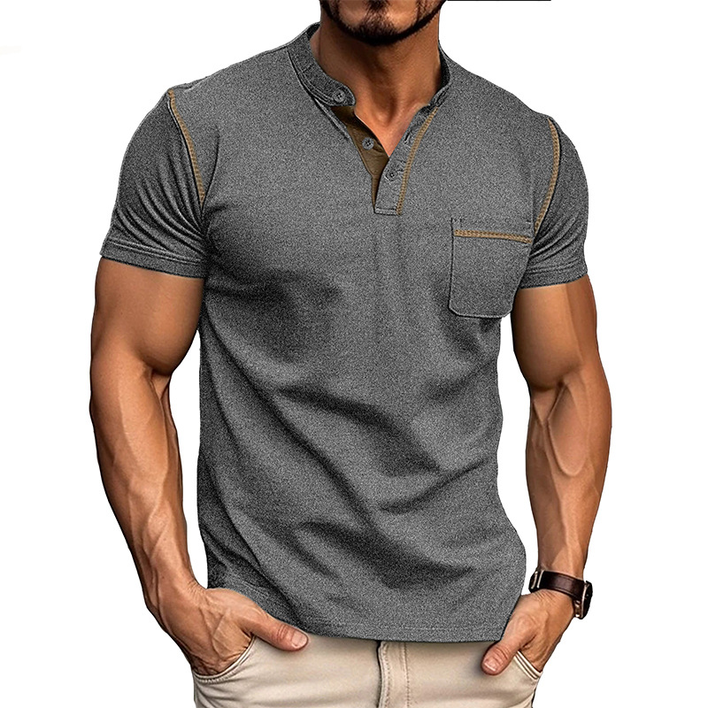 Alessandro | T-Shirt Uomo Cotone Collo Coreano Grigio 2