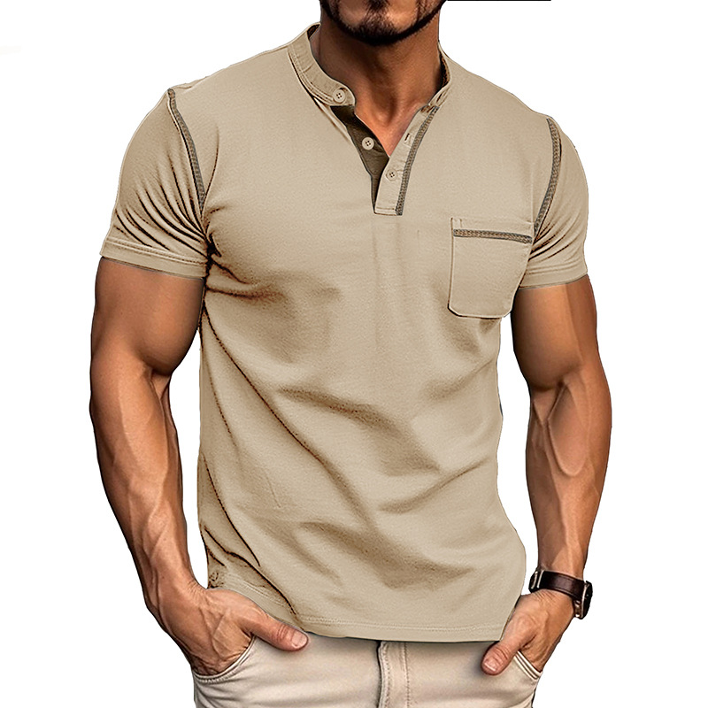 Alessandro | T-Shirt Uomo Cotone Collo Coreano Beige