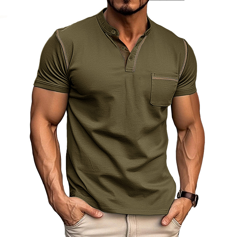 Alessandro | T-Shirt Uomo Cotone Collo Coreano Verde Oliva