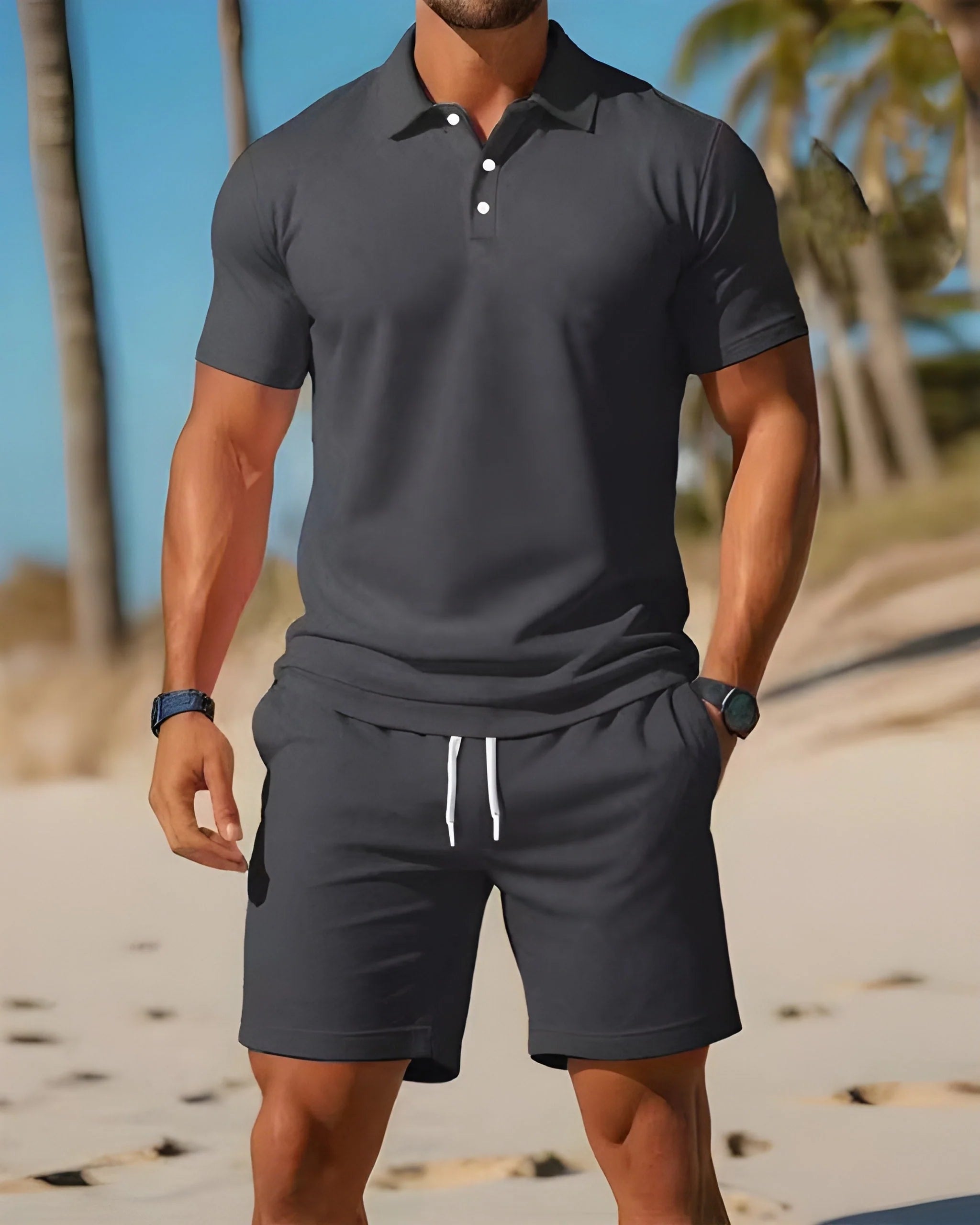 Alessio | Completo Uomo Polo Shorts Estivo Grigio Scuro