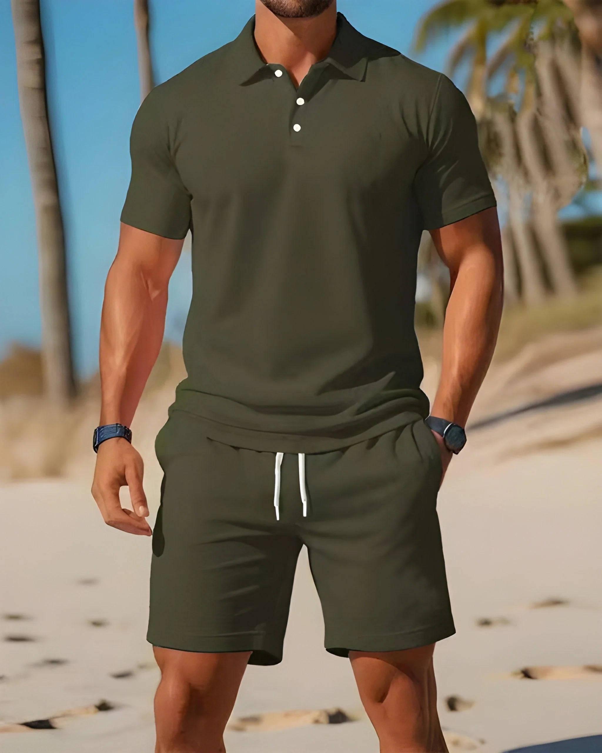 Alessio | Completo Uomo Polo Shorts Estivo Verde Militare