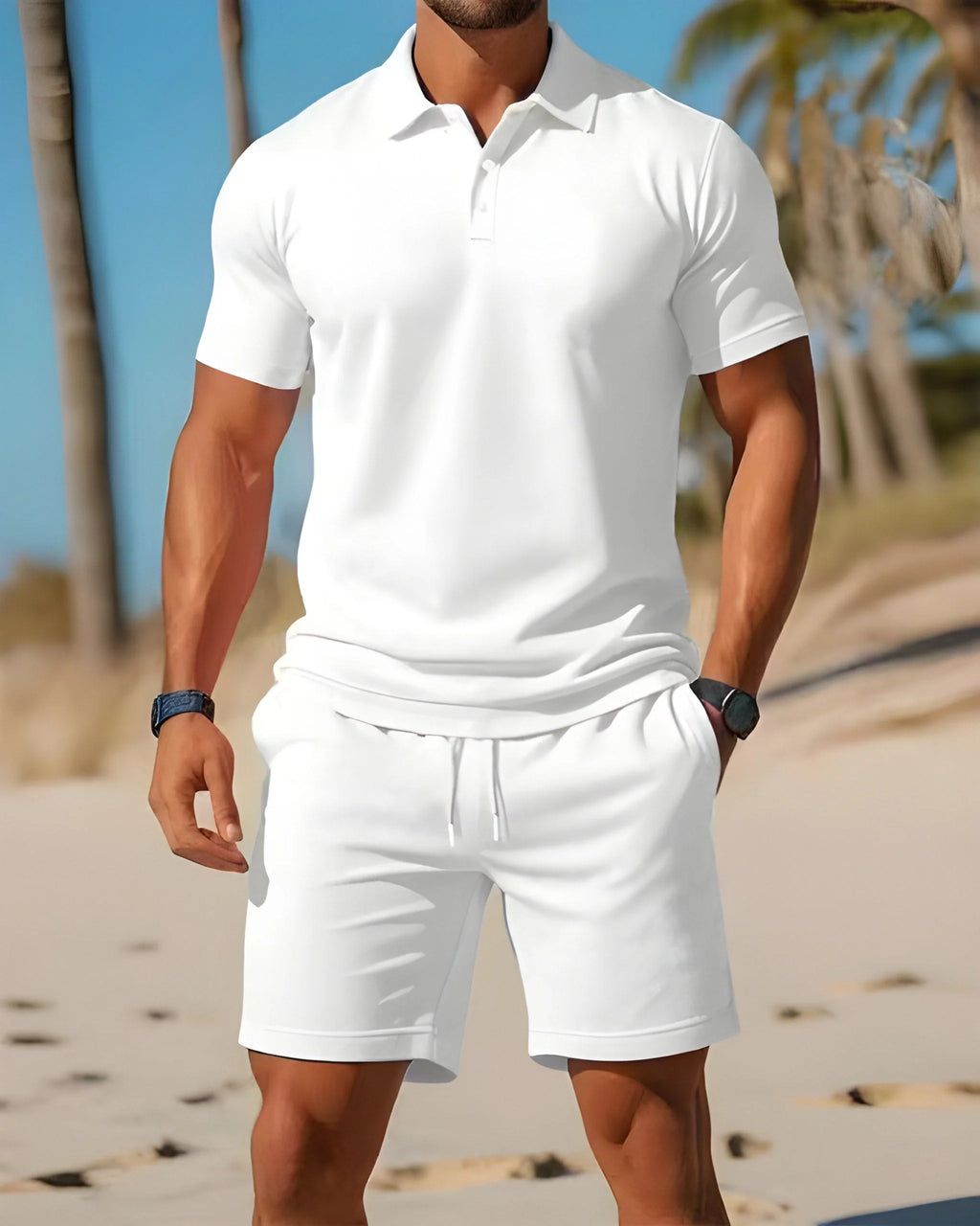 Alessio | Completo Uomo Polo Shorts Estivo Bianco