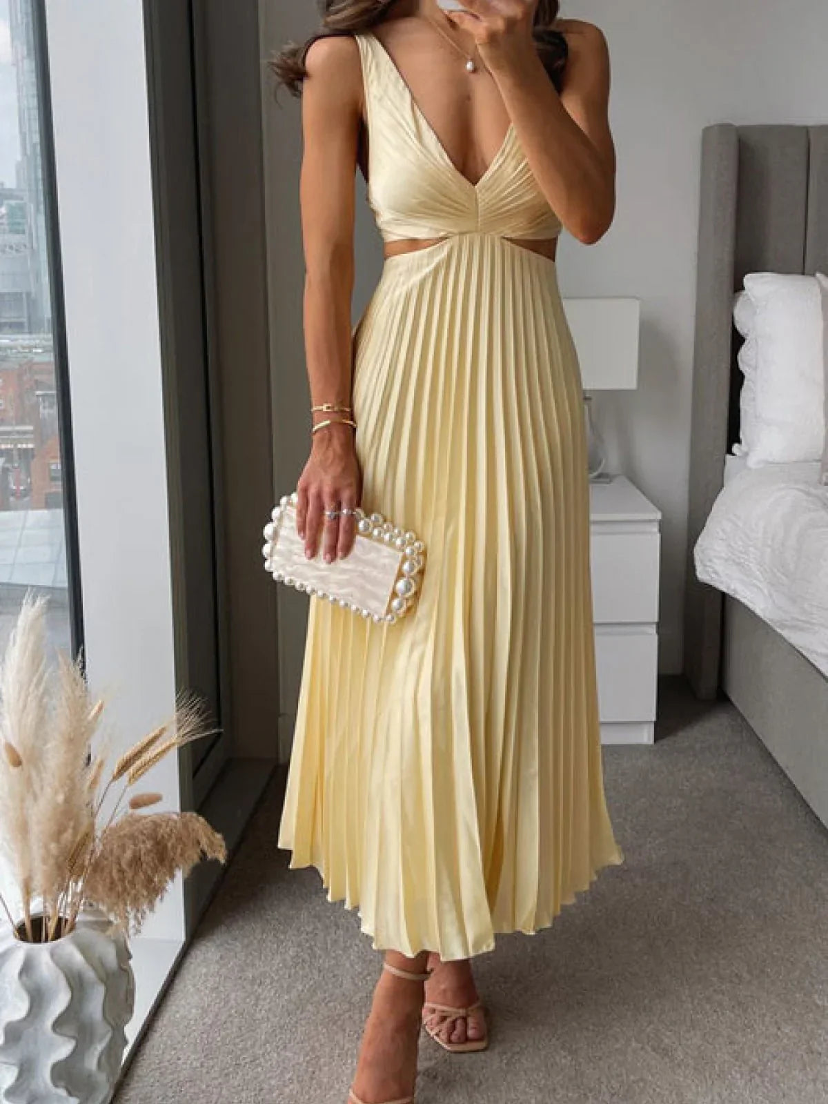 Alice | Abito Elegante Donna Plissettato Midi Giallo