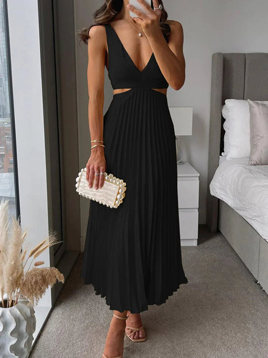Alice | Abito Elegante Donna Plissettato Midi Nero