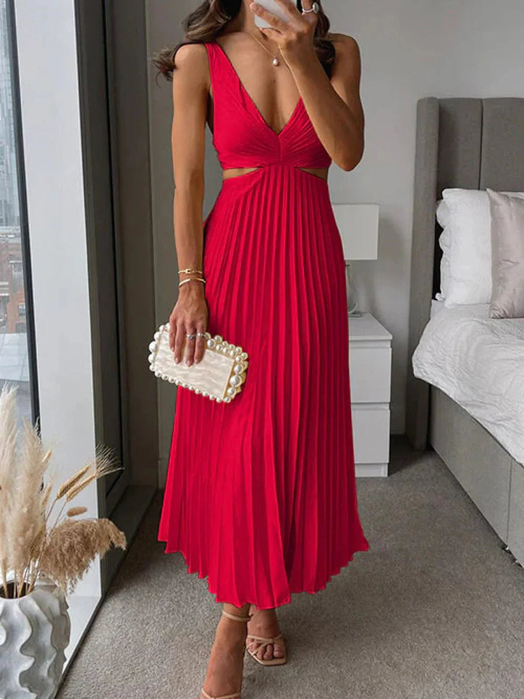 Alice | Abito Elegante Donna Plissettato Midi Rosso