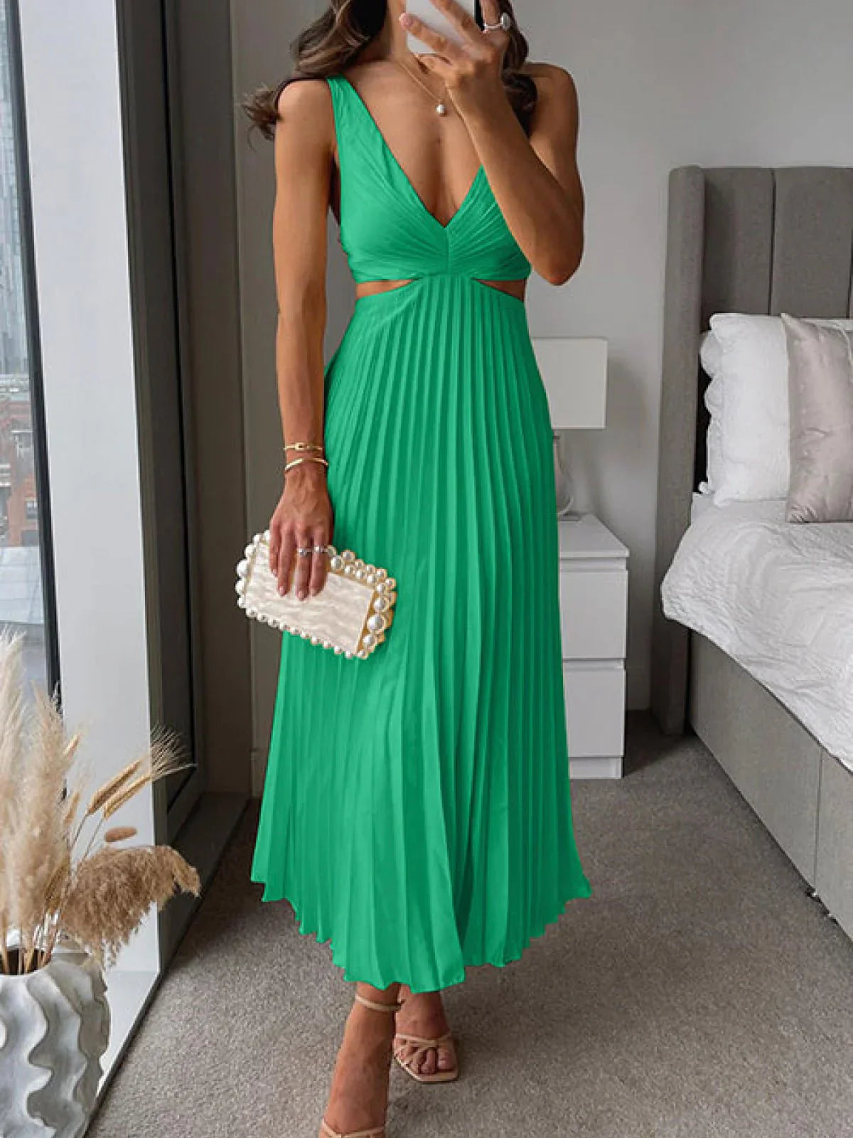 Alice | Abito Elegante Donna Plissettato Midi Verde
