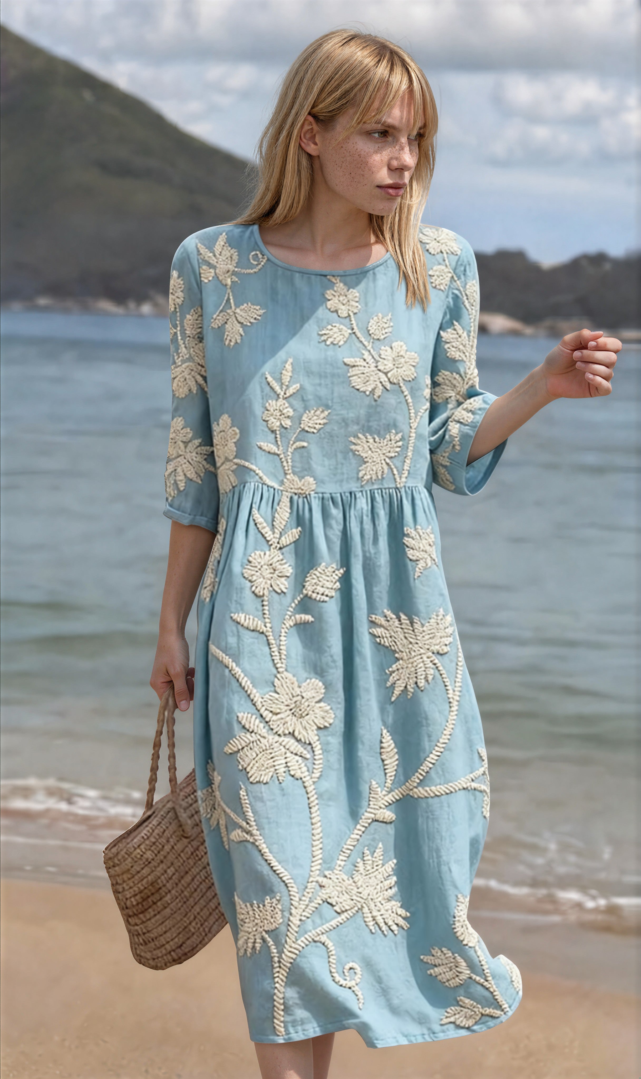 Alice | Abito Vintage Ricamato Azzurro