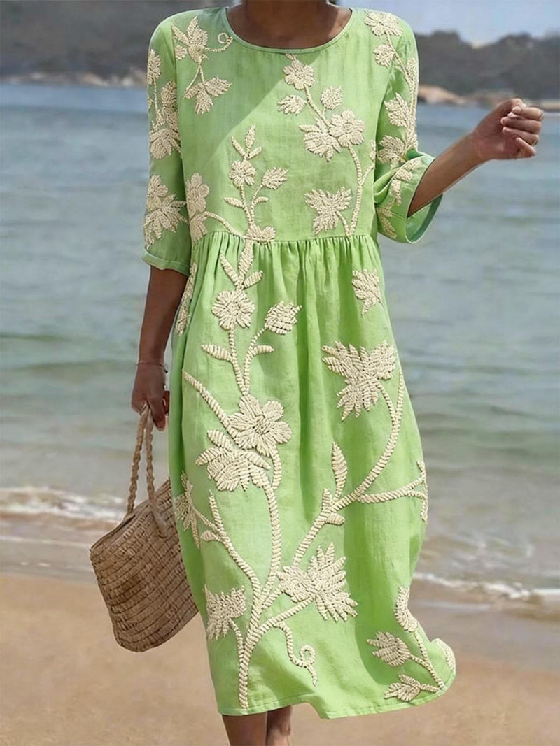 Alice | Abito Vintage Ricamato Verde Menta