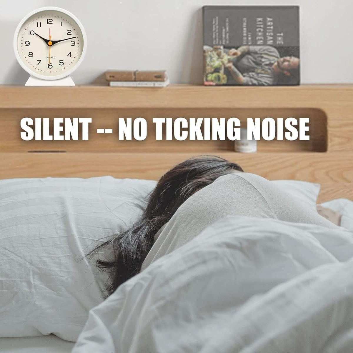 Analog Alarm Clock with Non-Ticking Quartz Movement Backlight and Battery Operation - Image 8
