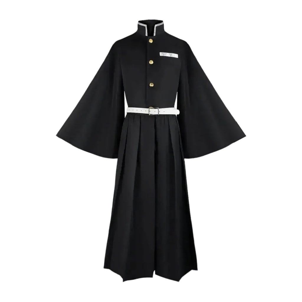 Anime Cosplay Costume with High Mandarin Collar Wide Flared Sleeves Black and Belt - Image 3