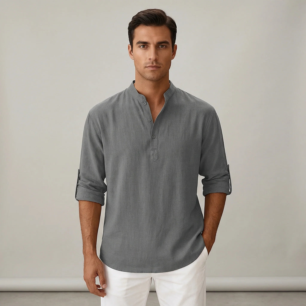 Antonio | Camicia Uomo Lino Collo Coreano Grigio