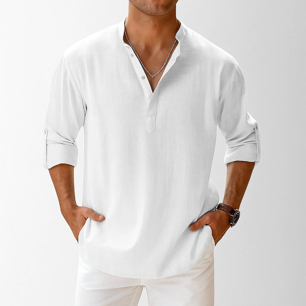 Antonio | Camicia Uomo Lino Collo Coreano Bianco