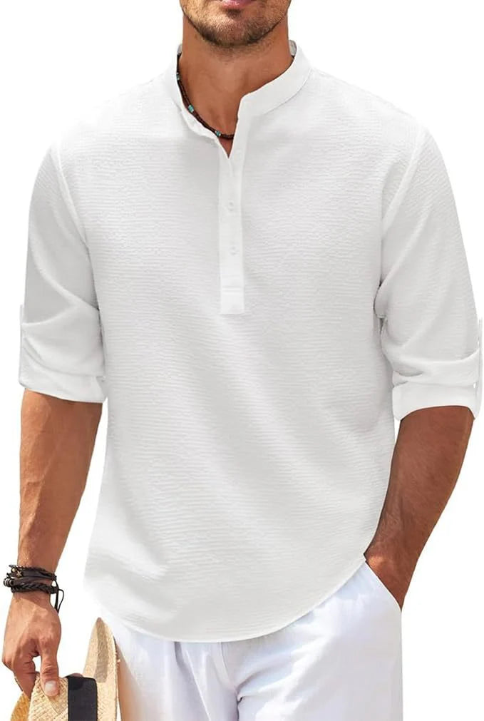 Aurora | Camicia Uomo Collo Coreano Manica Lunga Bianco