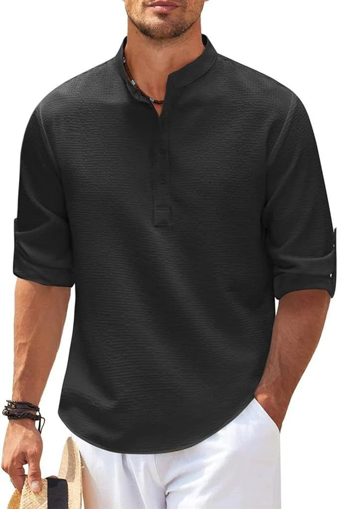 Aurora | Camicia Uomo Collo Coreano Manica Lunga Nero
