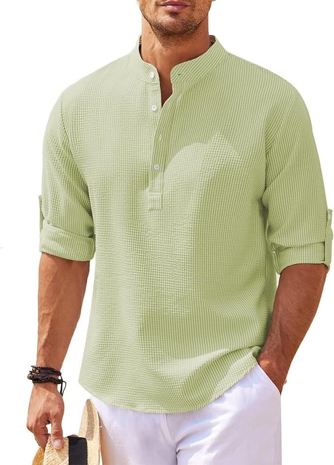 Aurora | Camicia Uomo Collo Coreano Manica Lunga Verde Chiaro