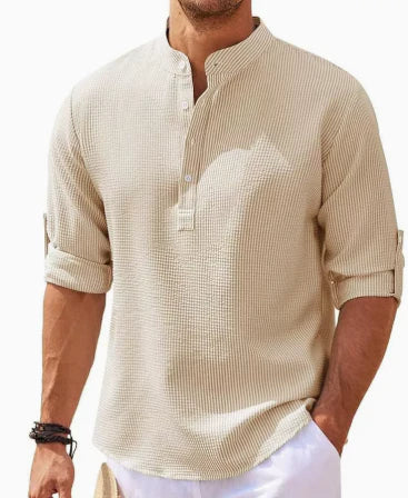 Aurora | Camicia Uomo Collo Coreano Manica Lunga Beige