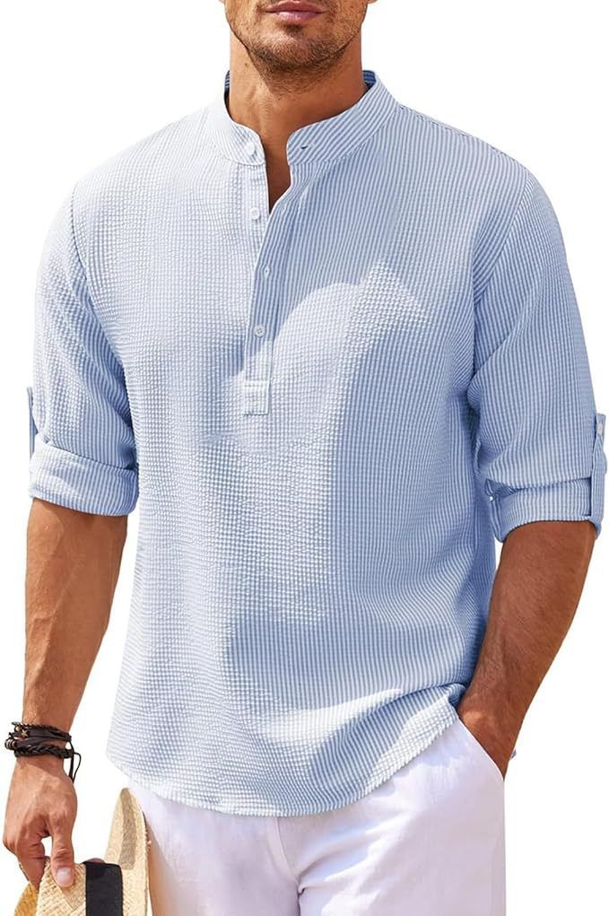 Aurora | Camicia Uomo Collo Coreano Manica Lunga Blu