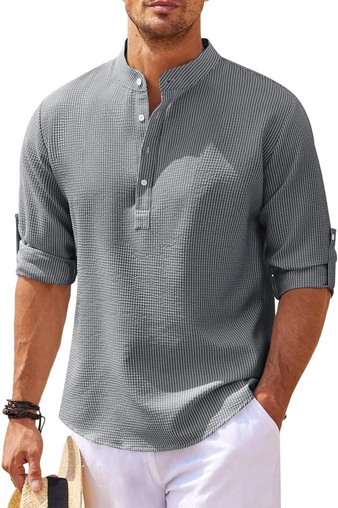 Aurora | Camicia Uomo Collo Coreano Manica Lunga Grigio