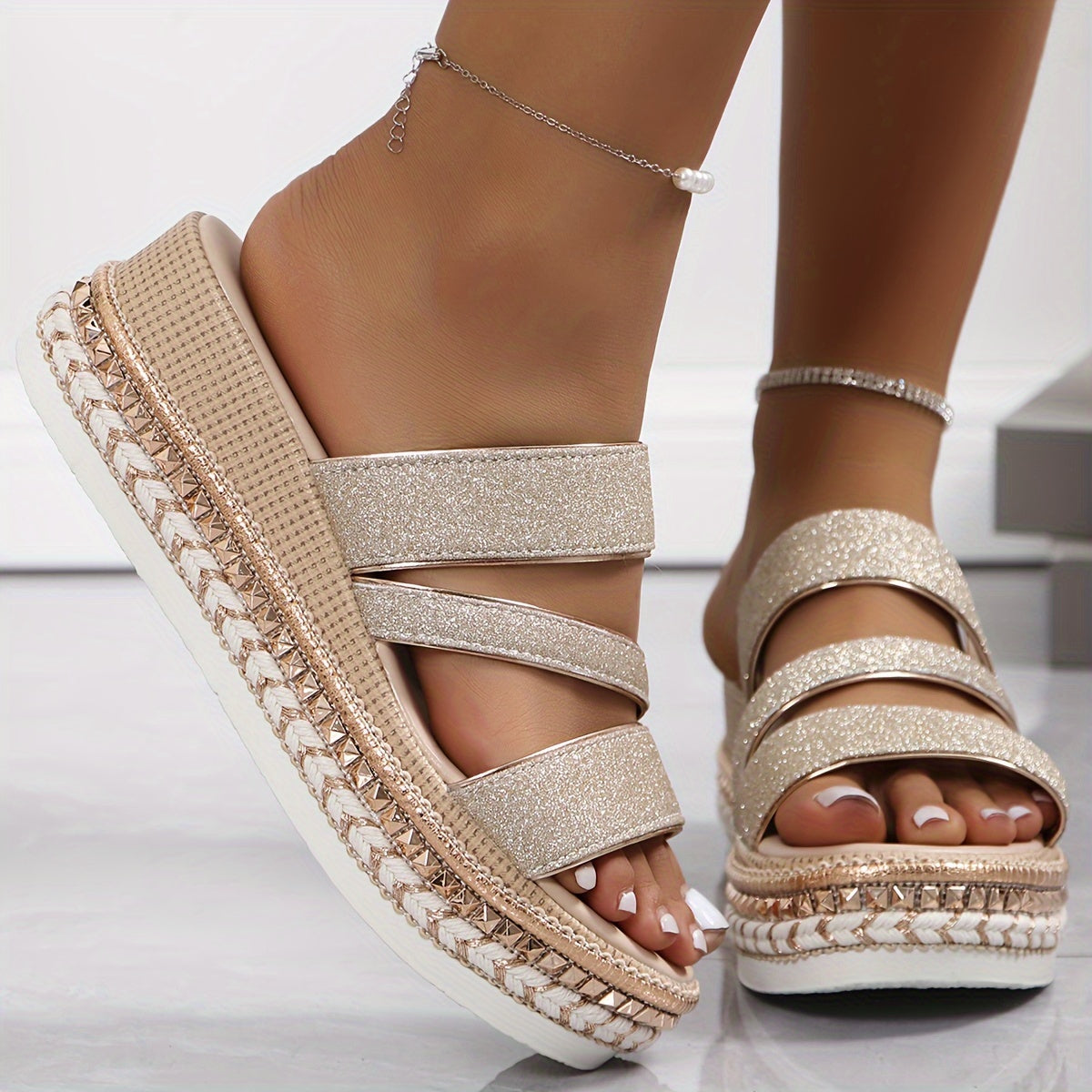 Aurora | Sandali Donna Comodi Plateau Glitter