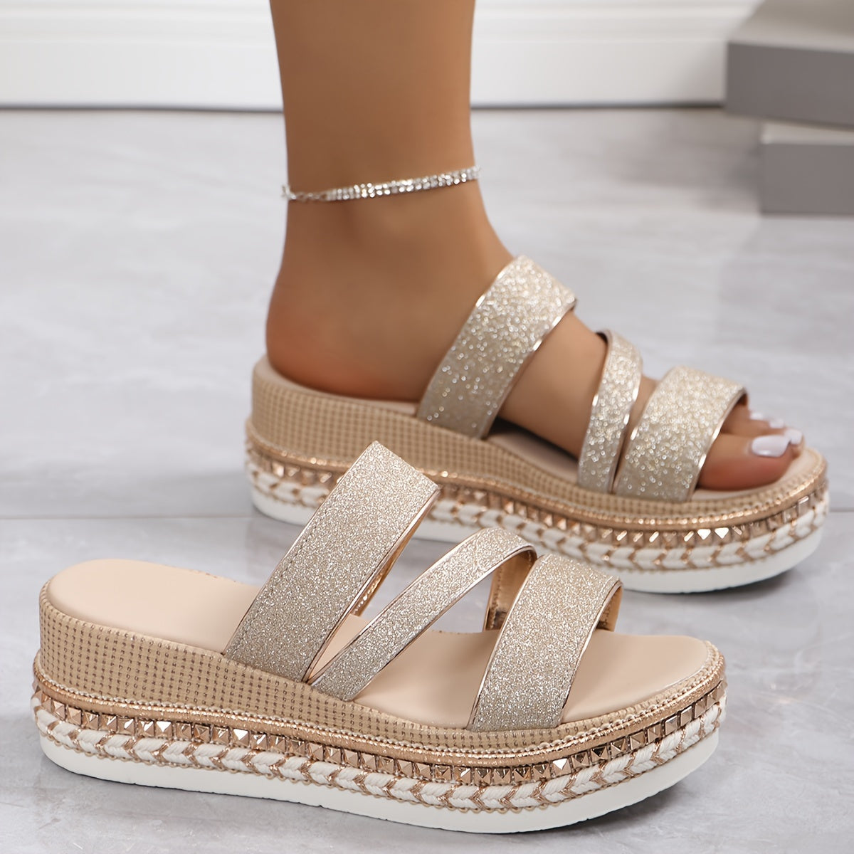 Aurora | Sandali Donna Comodi Plateau Glitter
