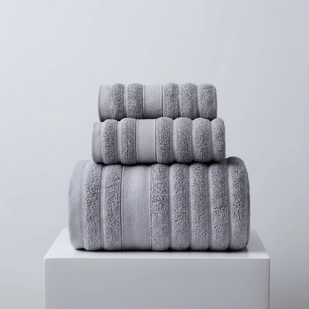 Bath Towel Set for Bathroom with 100% Cotton Terry Cloth Ribbed Stripe - Image 5