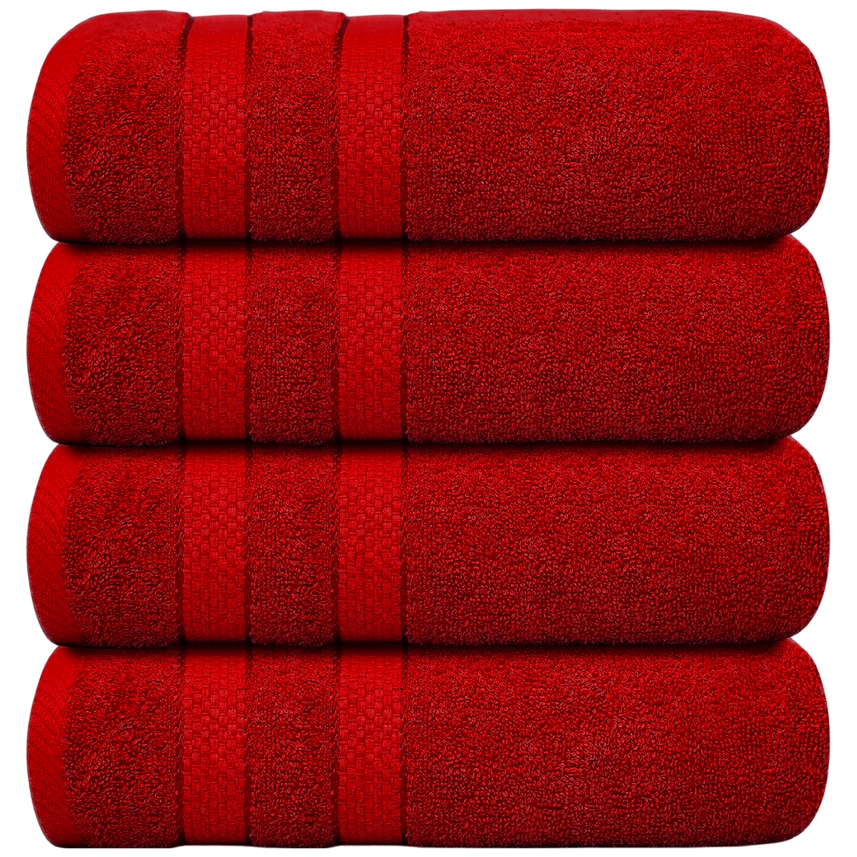 Bath Towel Set with Cotton Terry Cloth and Woven Dobby Border 4 Pack - Image 1