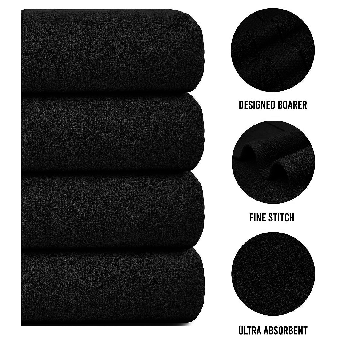 Bath Towel Set with Cotton Terry Cloth and Woven Dobby Border 4 Pack - Image 12