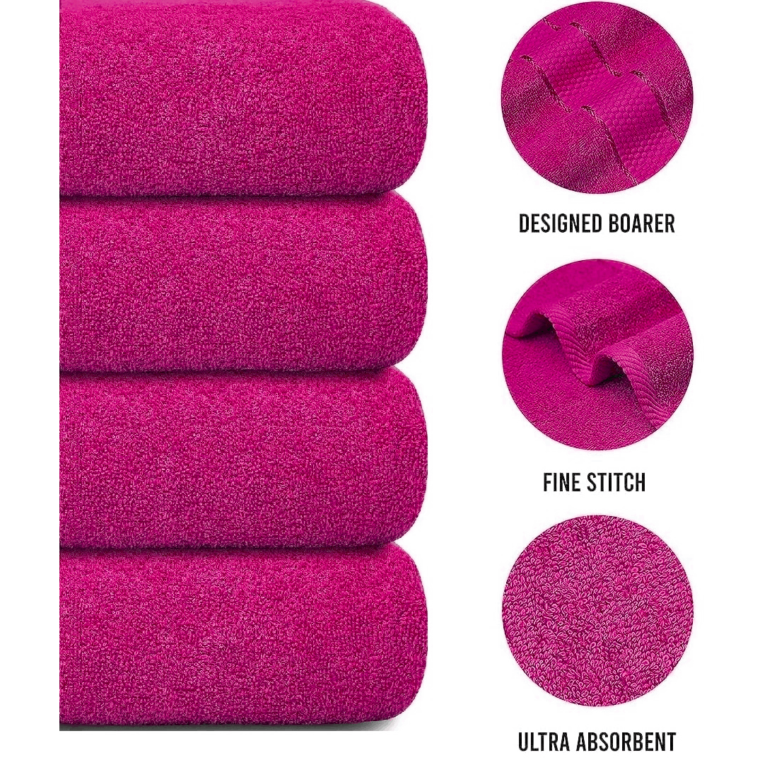 Bath Towel Set with Cotton Terry Cloth and Woven Dobby Border 4 Pack - Image 18