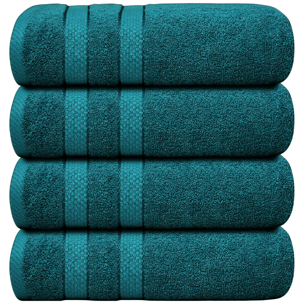 Bath Towel Set with Cotton Terry Cloth and Woven Dobby Border 4 Pack - Image 19