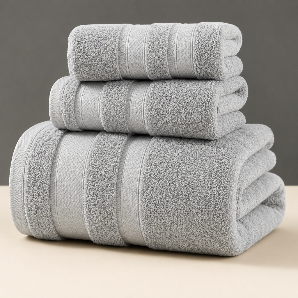 Bath Towel Set with Cotton Terry Cloth and Woven Dobby Border 4 Pack - Image 2