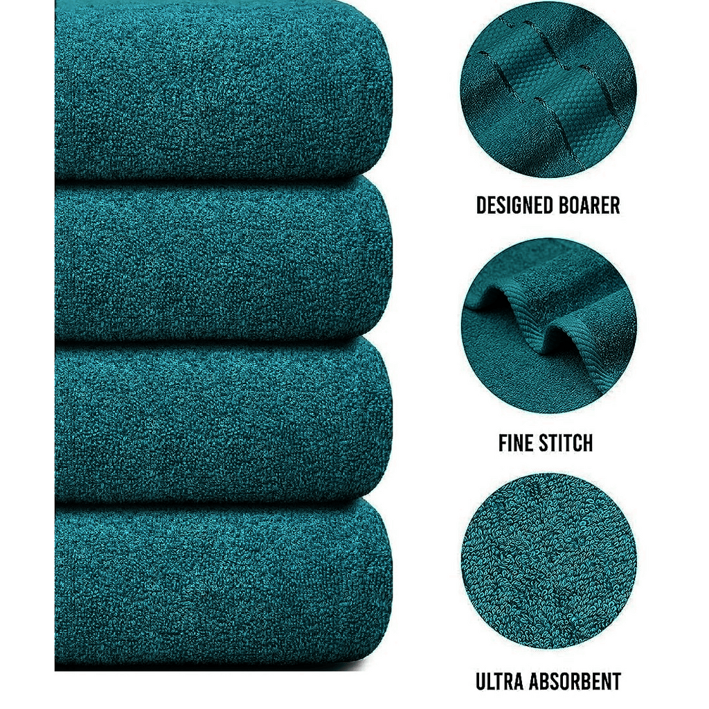Bath Towel Set with Cotton Terry Cloth and Woven Dobby Border 4 Pack - Image 21