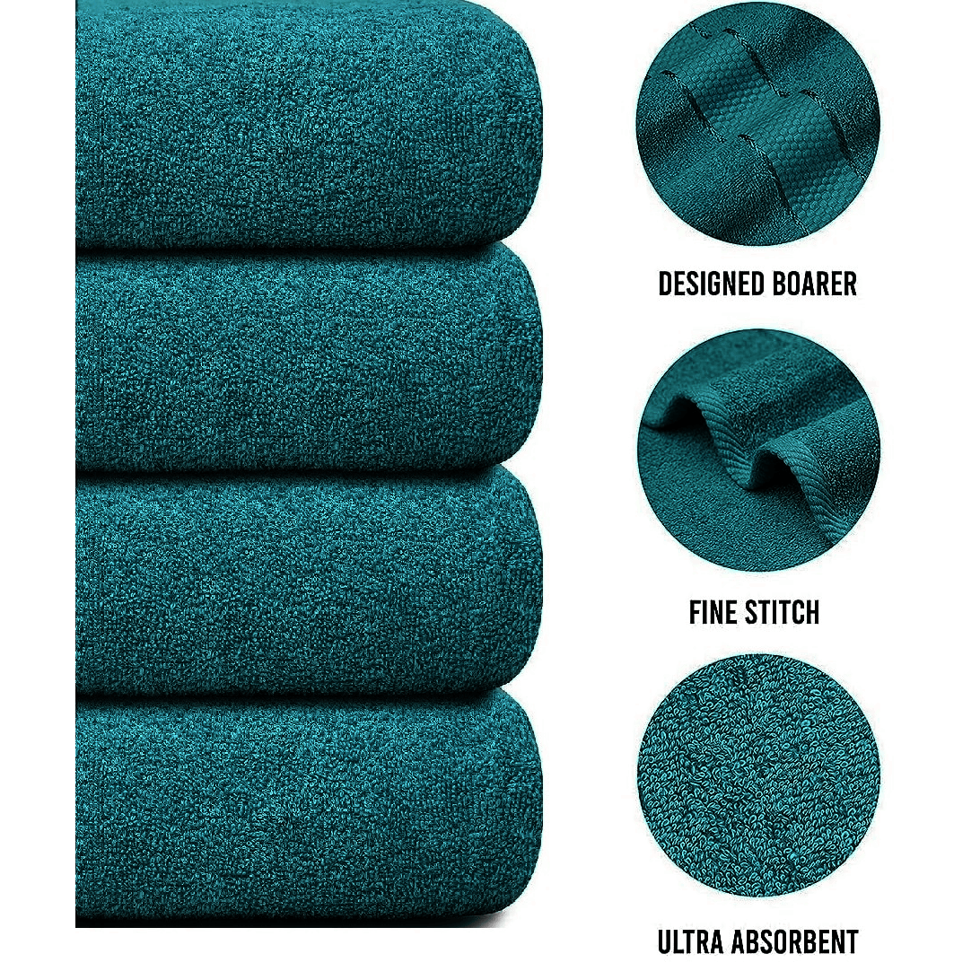 Bath Towel Set with Cotton Terry Cloth and Woven Dobby Border 4 Pack - Image 21