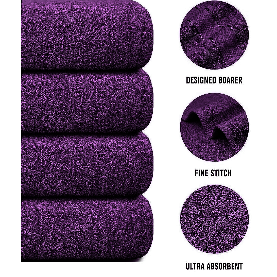 Bath Towel Set with Cotton Terry Cloth and Woven Dobby Border 4 Pack - Image 24