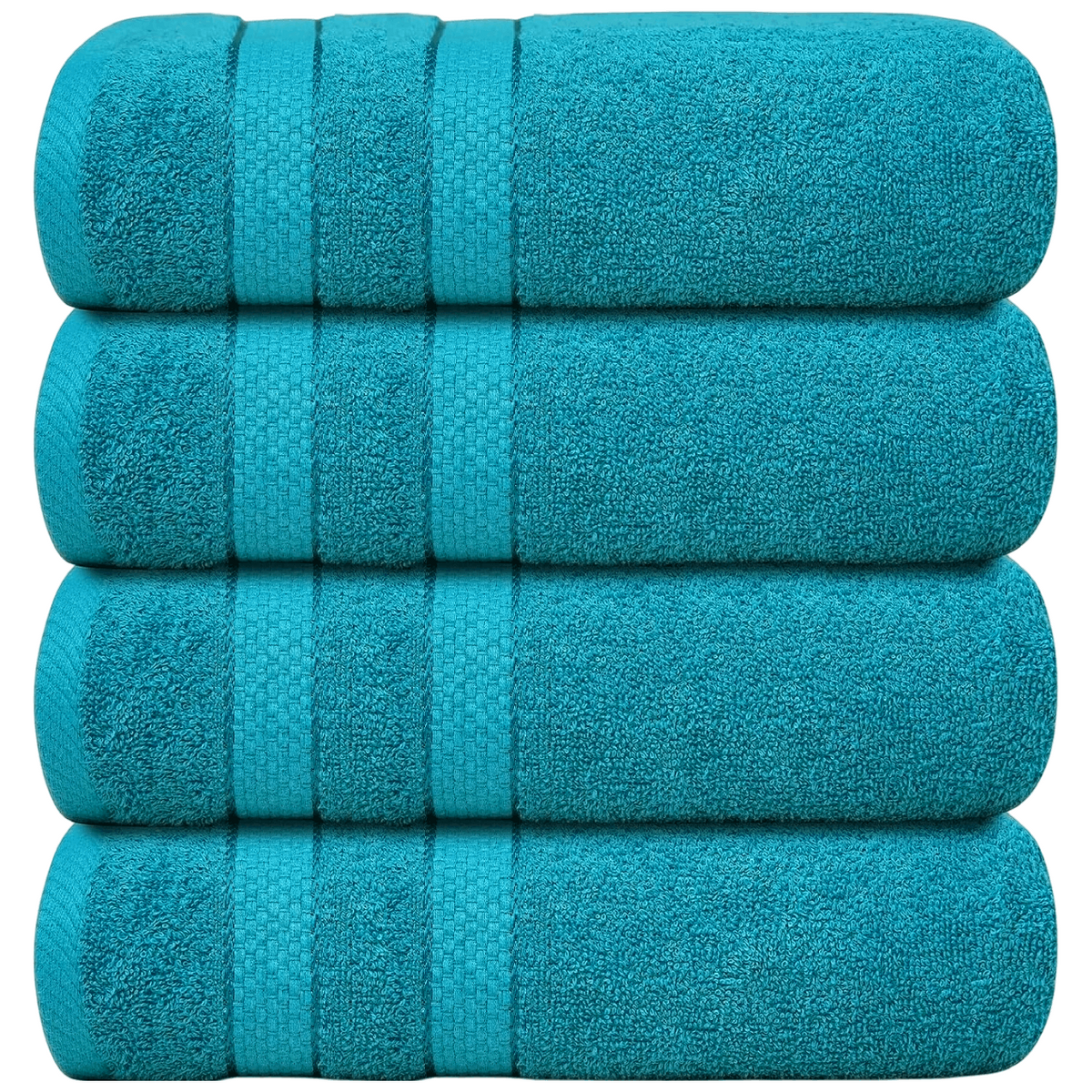 Bath Towel Set with Cotton Terry Cloth and Woven Dobby Border 4 Pack - Image 34