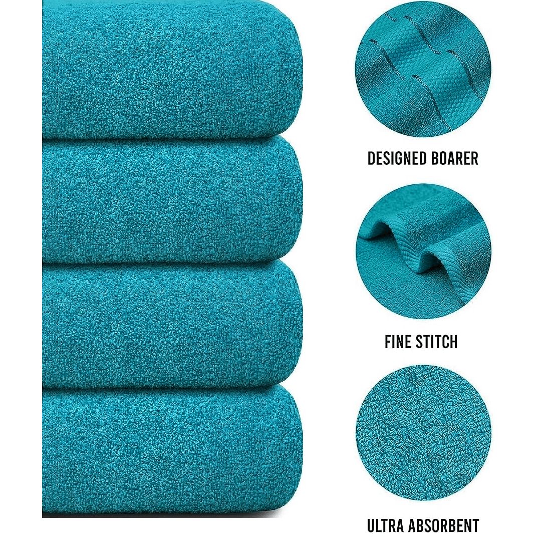 Bath Towel Set with Cotton Terry Cloth and Woven Dobby Border 4 Pack - Image 36