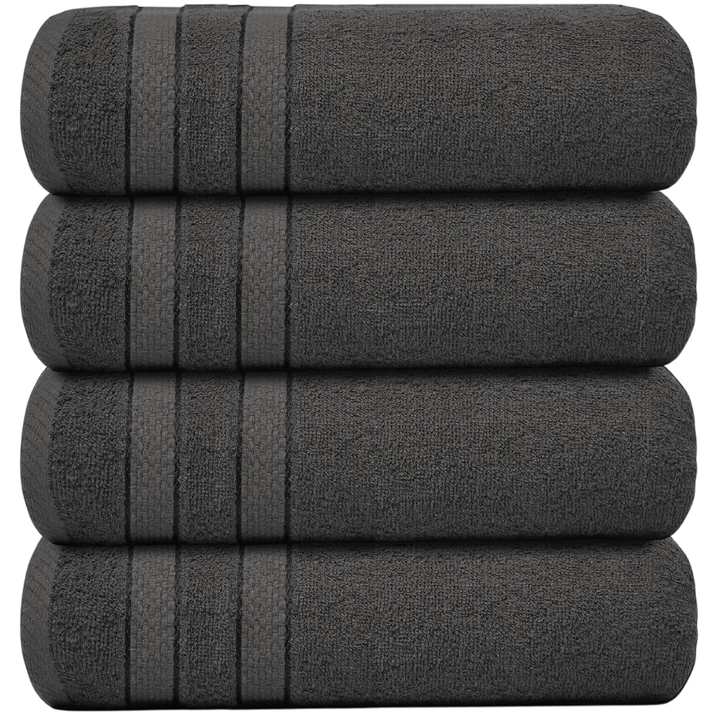 Bath Towel Set with Cotton Terry Cloth and Woven Dobby Border 4 Pack - Image 37