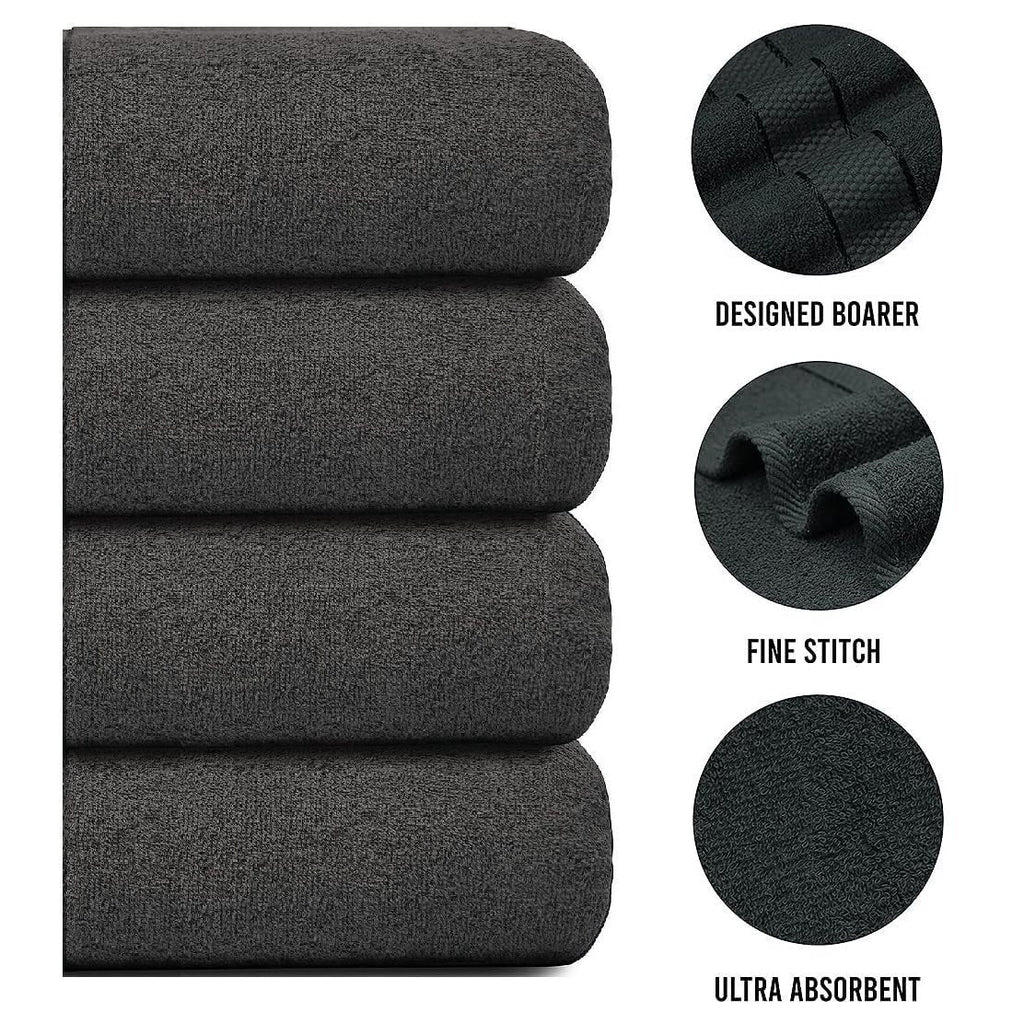 Bath Towel Set with Cotton Terry Cloth and Woven Dobby Border 4 Pack - Image 39