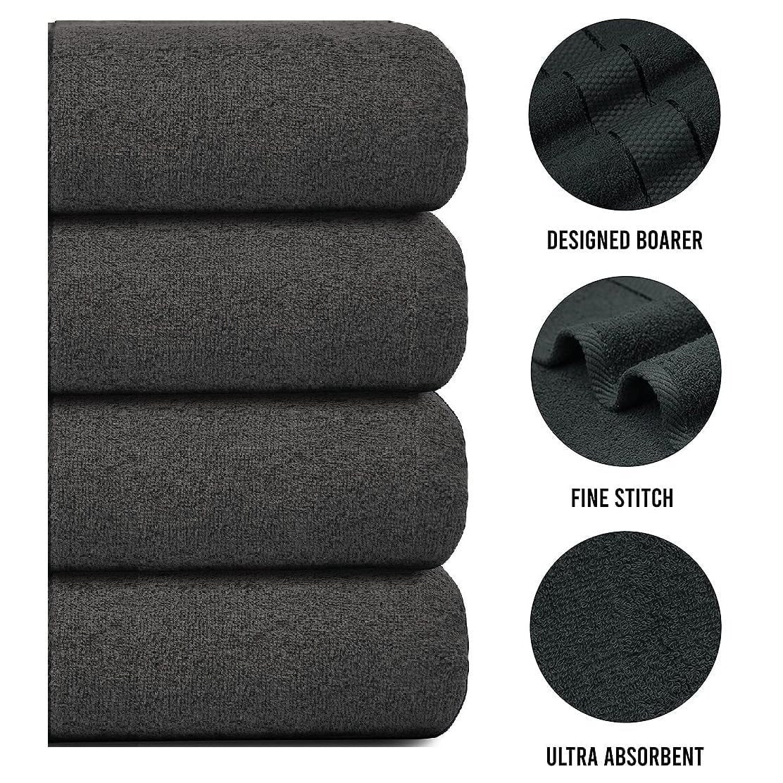 Bath Towel Set with Cotton Terry Cloth and Woven Dobby Border 4 Pack - Image 39